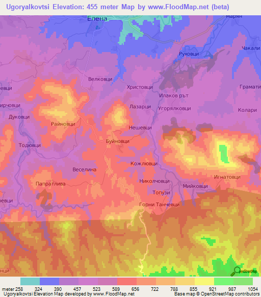Ugoryalkovtsi,Bulgaria Elevation Map