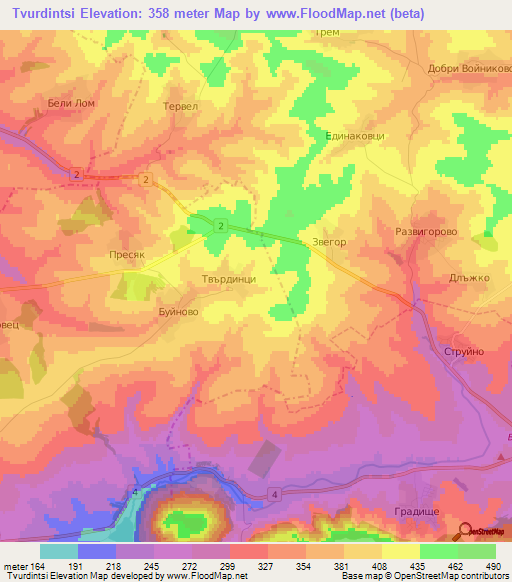 Tvurdintsi,Bulgaria Elevation Map