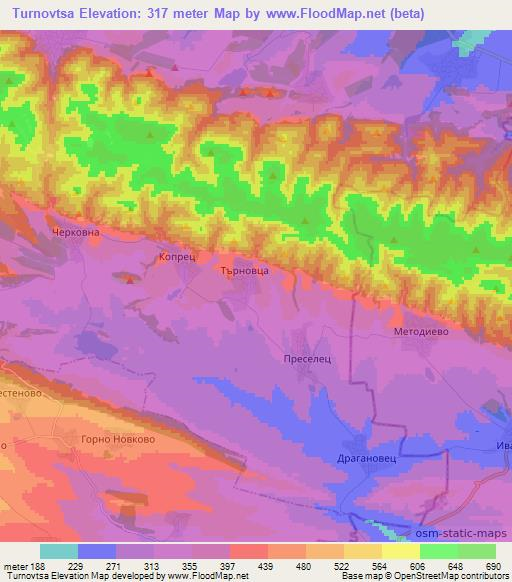 Turnovtsa,Bulgaria Elevation Map