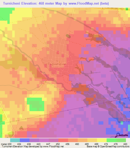 Turnicheni,Bulgaria Elevation Map