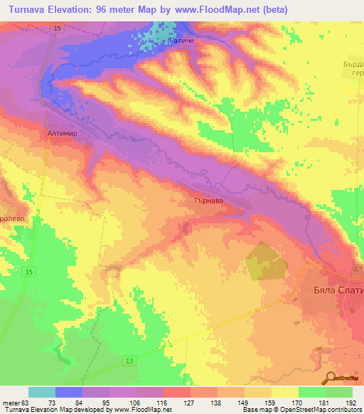 Turnava,Bulgaria Elevation Map