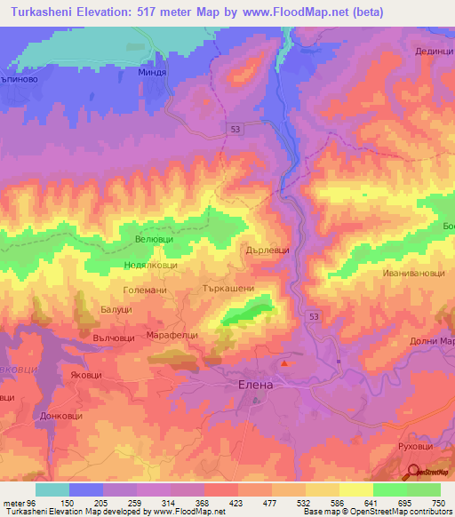 Turkasheni,Bulgaria Elevation Map