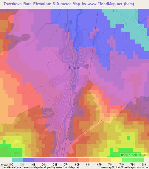 Tsvetkova Bara,Bulgaria Elevation Map