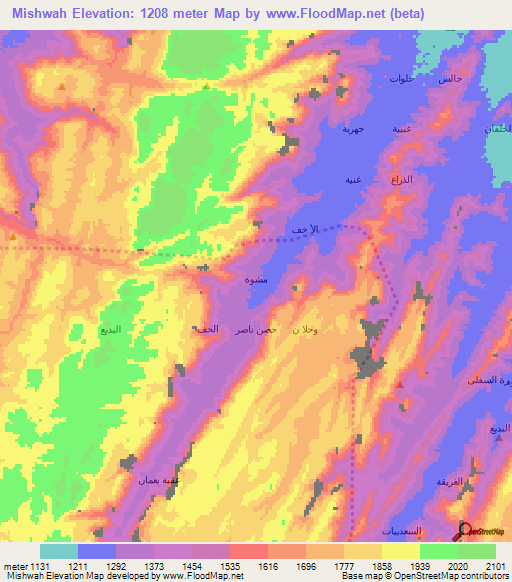 Mishwah,Yemen Elevation Map