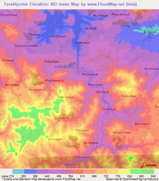 Tsveklyuvtsi,Bulgaria Elevation Map