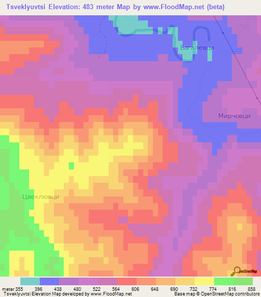 Tsveklyuvtsi,Bulgaria Elevation Map