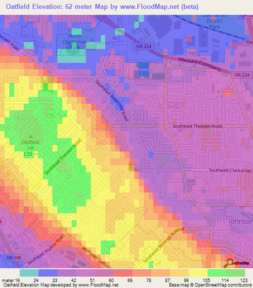 Oatfield,US Elevation Map