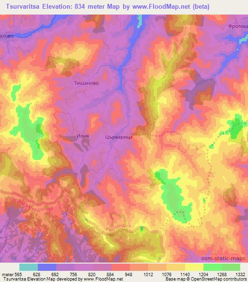 Tsurvaritsa,Bulgaria Elevation Map