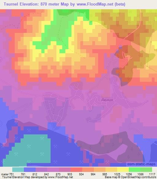 Tsurnel,Bulgaria Elevation Map