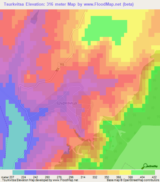 Tsurkvitsa,Bulgaria Elevation Map
