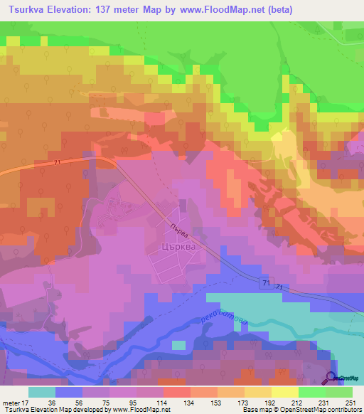 Tsurkva,Bulgaria Elevation Map