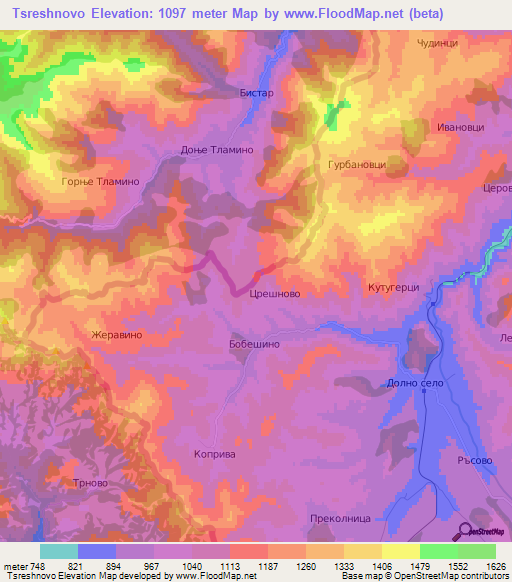 Tsreshnovo,Bulgaria Elevation Map