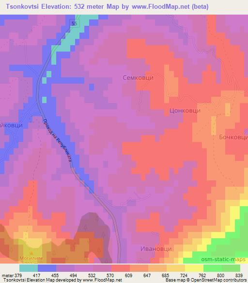 Tsonkovtsi,Bulgaria Elevation Map