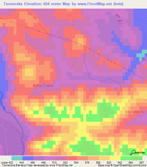 Tsonevska,Bulgaria Elevation Map