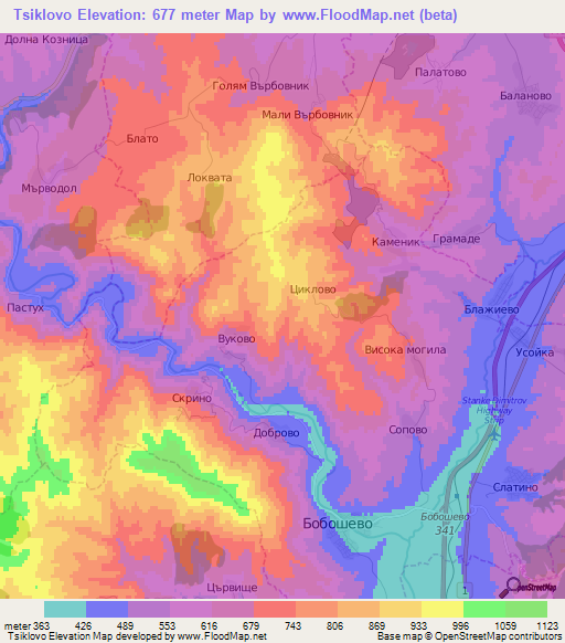 Tsiklovo,Bulgaria Elevation Map
