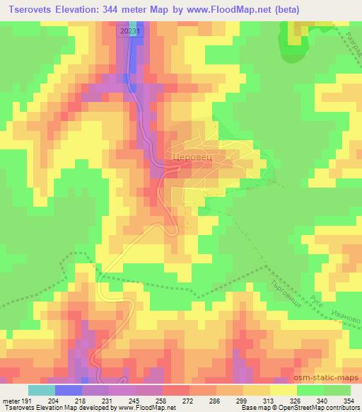 Tserovets,Bulgaria Elevation Map