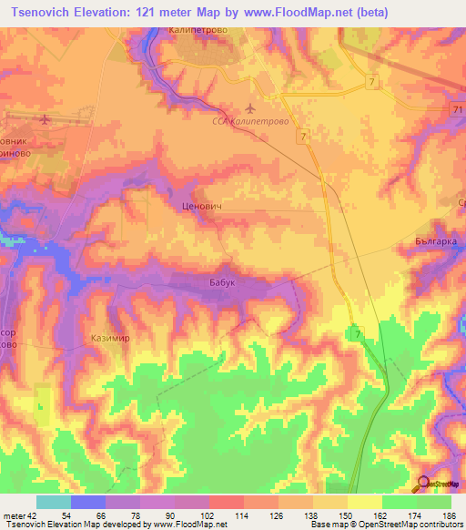 Tsenovich,Bulgaria Elevation Map