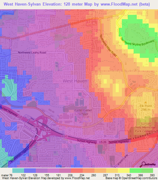 West Haven-Sylvan,US Elevation Map