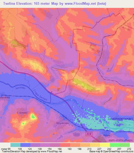 Tselina,Bulgaria Elevation Map