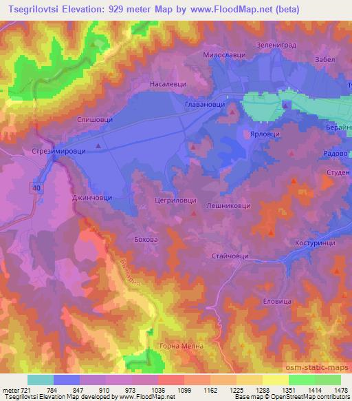 Tsegrilovtsi,Bulgaria Elevation Map