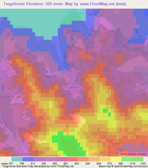 Tsegrilovtsi,Bulgaria Elevation Map