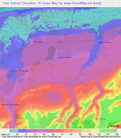 Tsar Samuil,Bulgaria Elevation Map