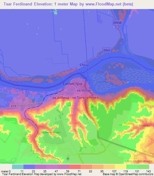 Tsar Ferdinand,Bulgaria Elevation Map