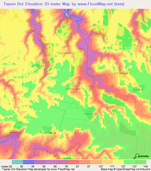 Tsarev Dol,Bulgaria Elevation Map