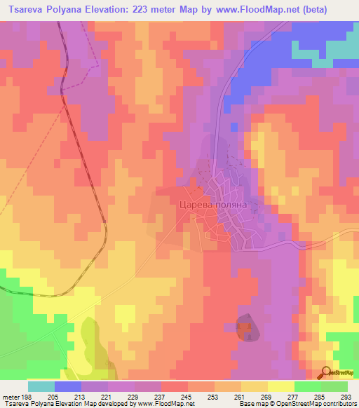 Tsareva Polyana,Bulgaria Elevation Map