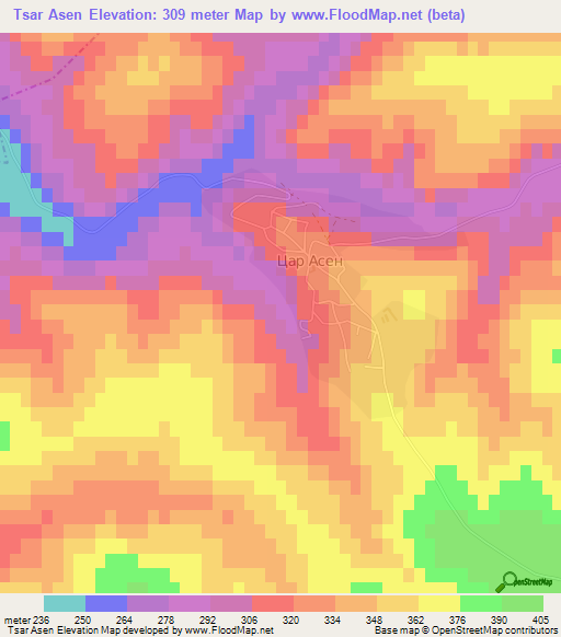 Tsar Asen,Bulgaria Elevation Map