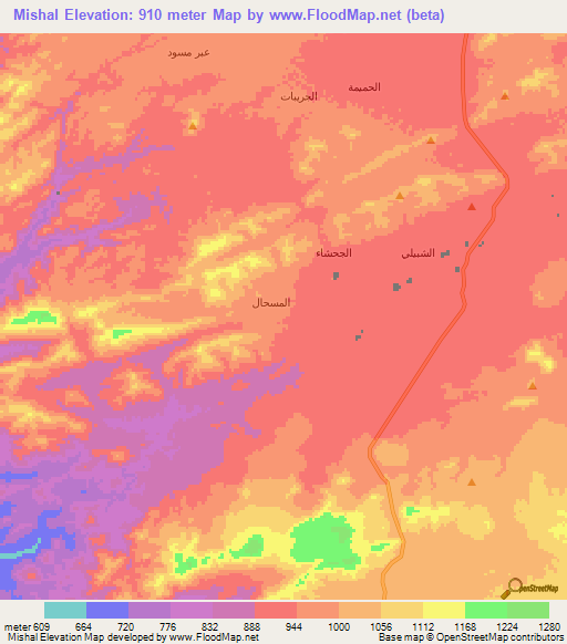 Mishal,Yemen Elevation Map