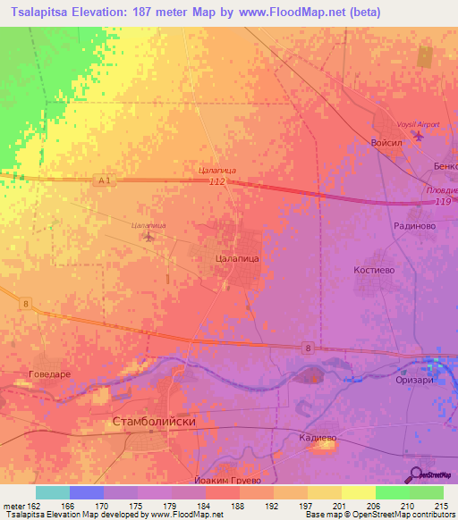 Tsalapitsa,Bulgaria Elevation Map