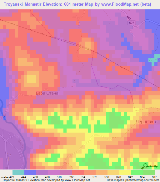 Troyanski Manastir,Bulgaria Elevation Map