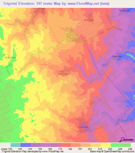 Trigortsi,Bulgaria Elevation Map