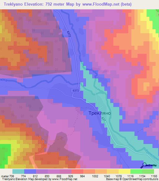 Treklyano,Bulgaria Elevation Map