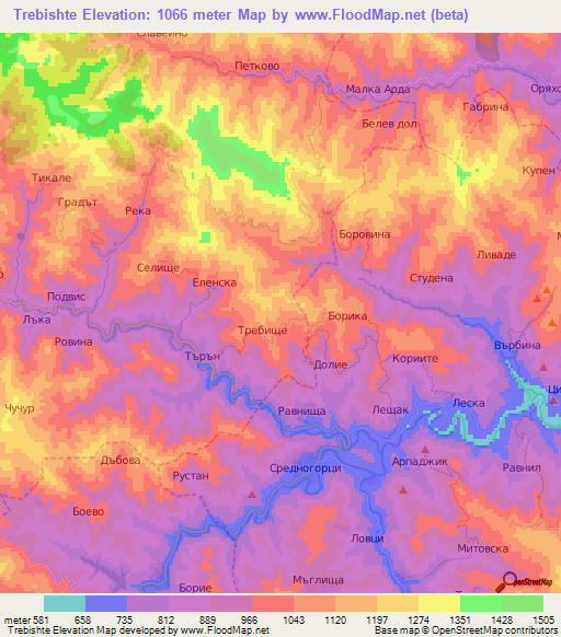 Trebishte,Bulgaria Elevation Map
