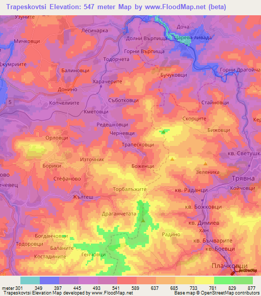 Trapeskovtsi,Bulgaria Elevation Map