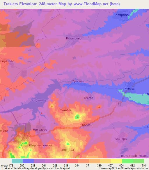Trakiets,Bulgaria Elevation Map