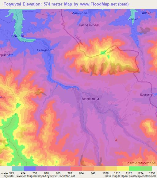 Totyuvtsi,Bulgaria Elevation Map