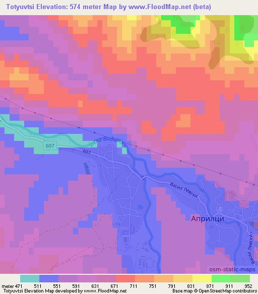 Totyuvtsi,Bulgaria Elevation Map