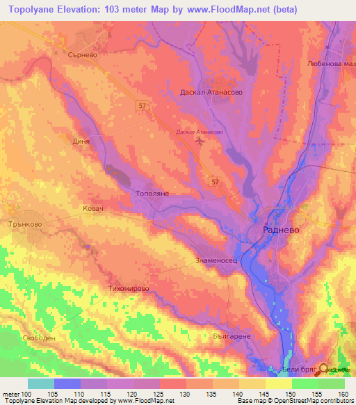 Topolyane,Bulgaria Elevation Map