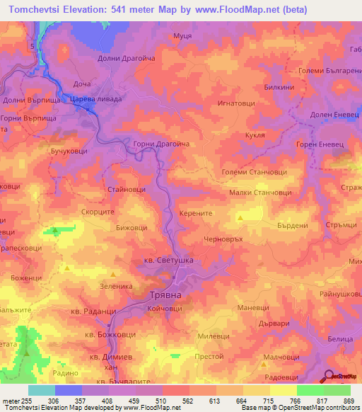 Tomchevtsi,Bulgaria Elevation Map
