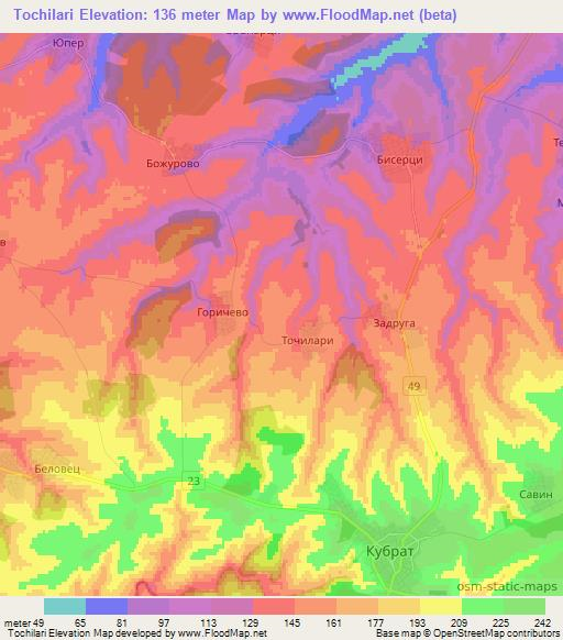 Tochilari,Bulgaria Elevation Map