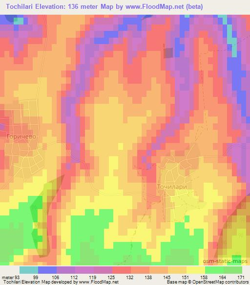 Tochilari,Bulgaria Elevation Map