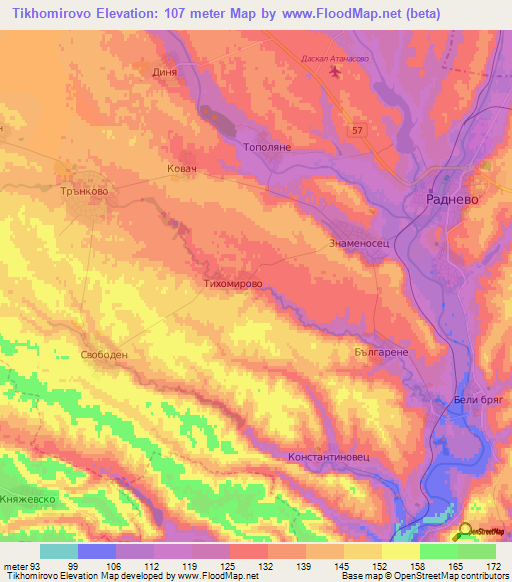 Tikhomirovo,Bulgaria Elevation Map