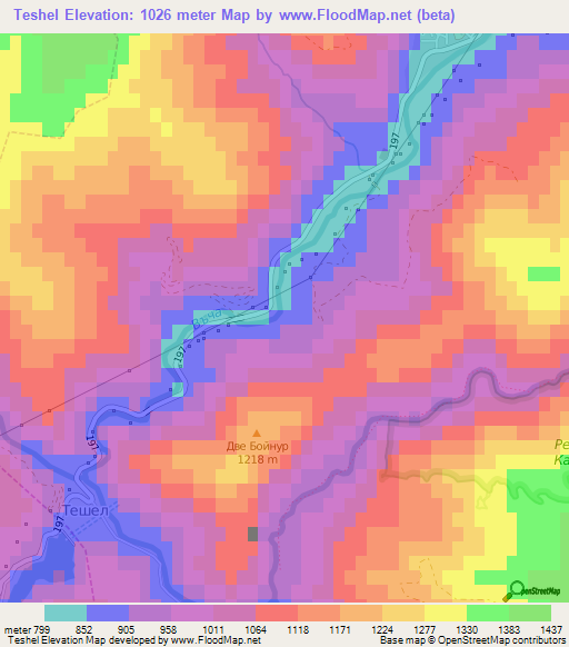 Teshel,Bulgaria Elevation Map