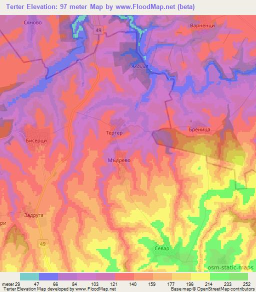 Terter,Bulgaria Elevation Map