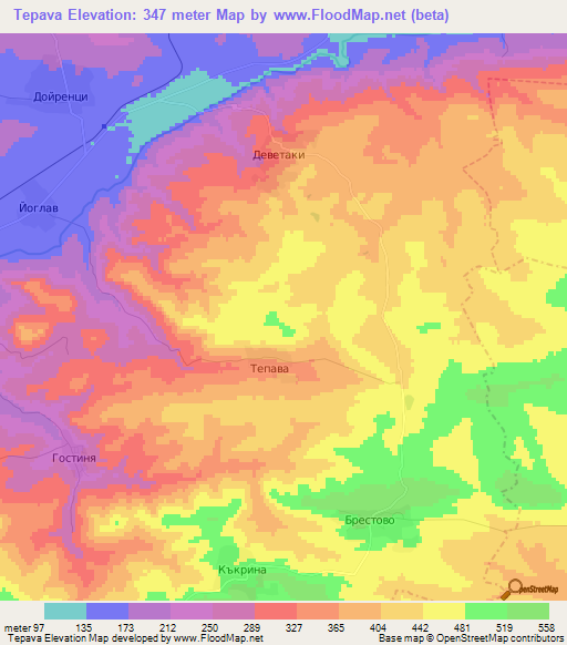 Tepava,Bulgaria Elevation Map