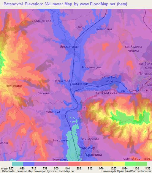 Batanovtsi,Bulgaria Elevation Map