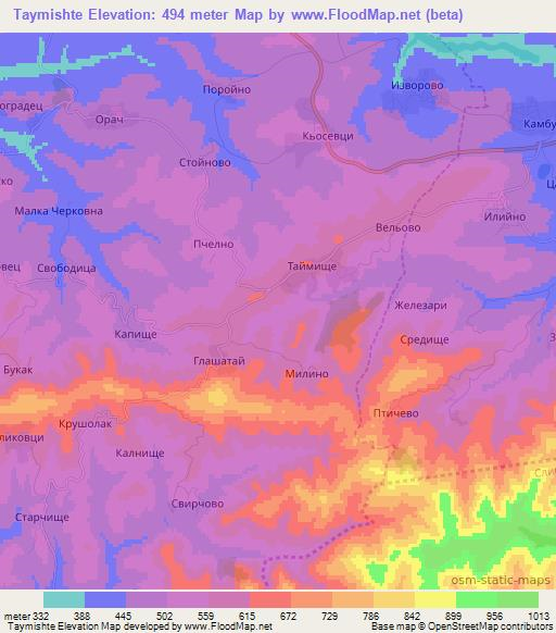 Taymishte,Bulgaria Elevation Map